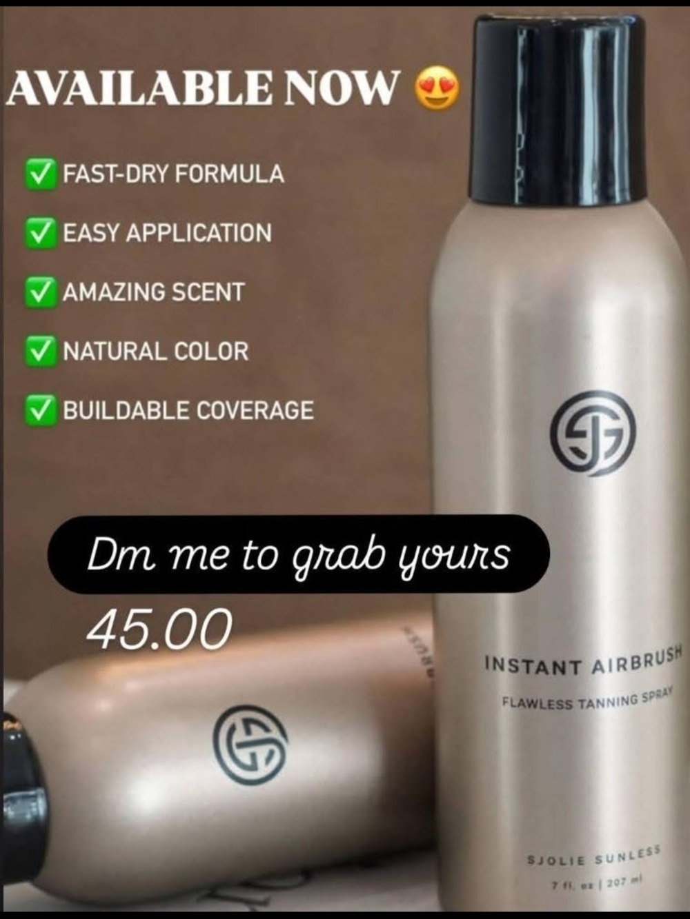 Sjolie Instant Airbrush develops in just 8 hours into a beautiful medium tan tha